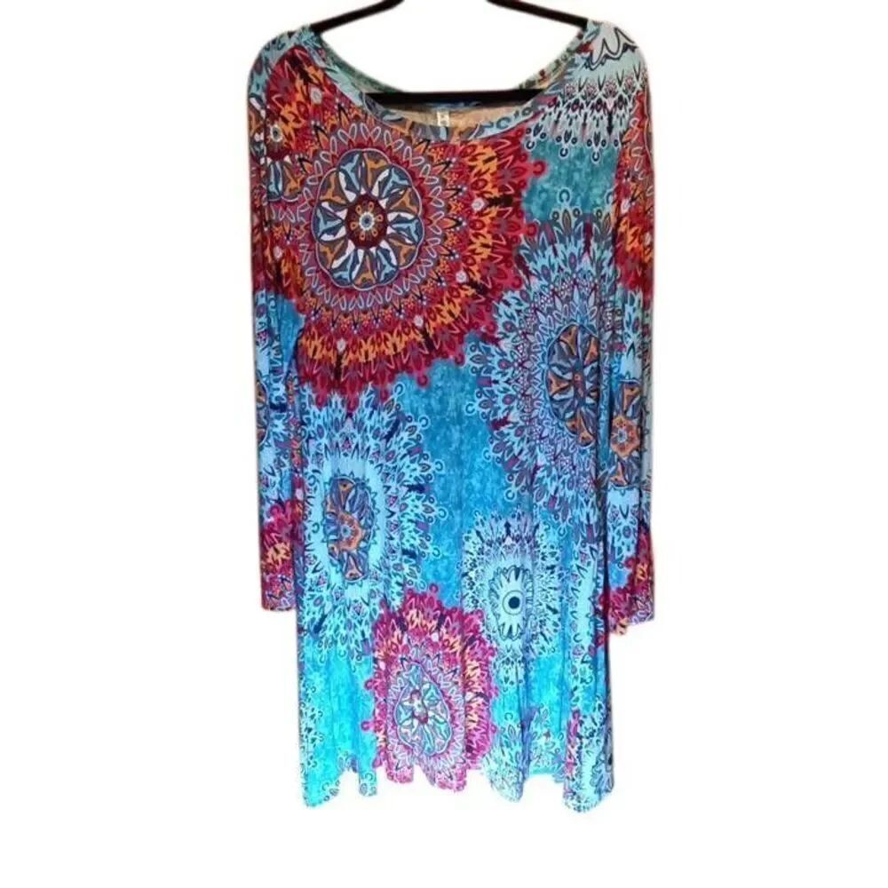 HiMONE Women's Wild Tyedye Inspired Shirt dress XXL